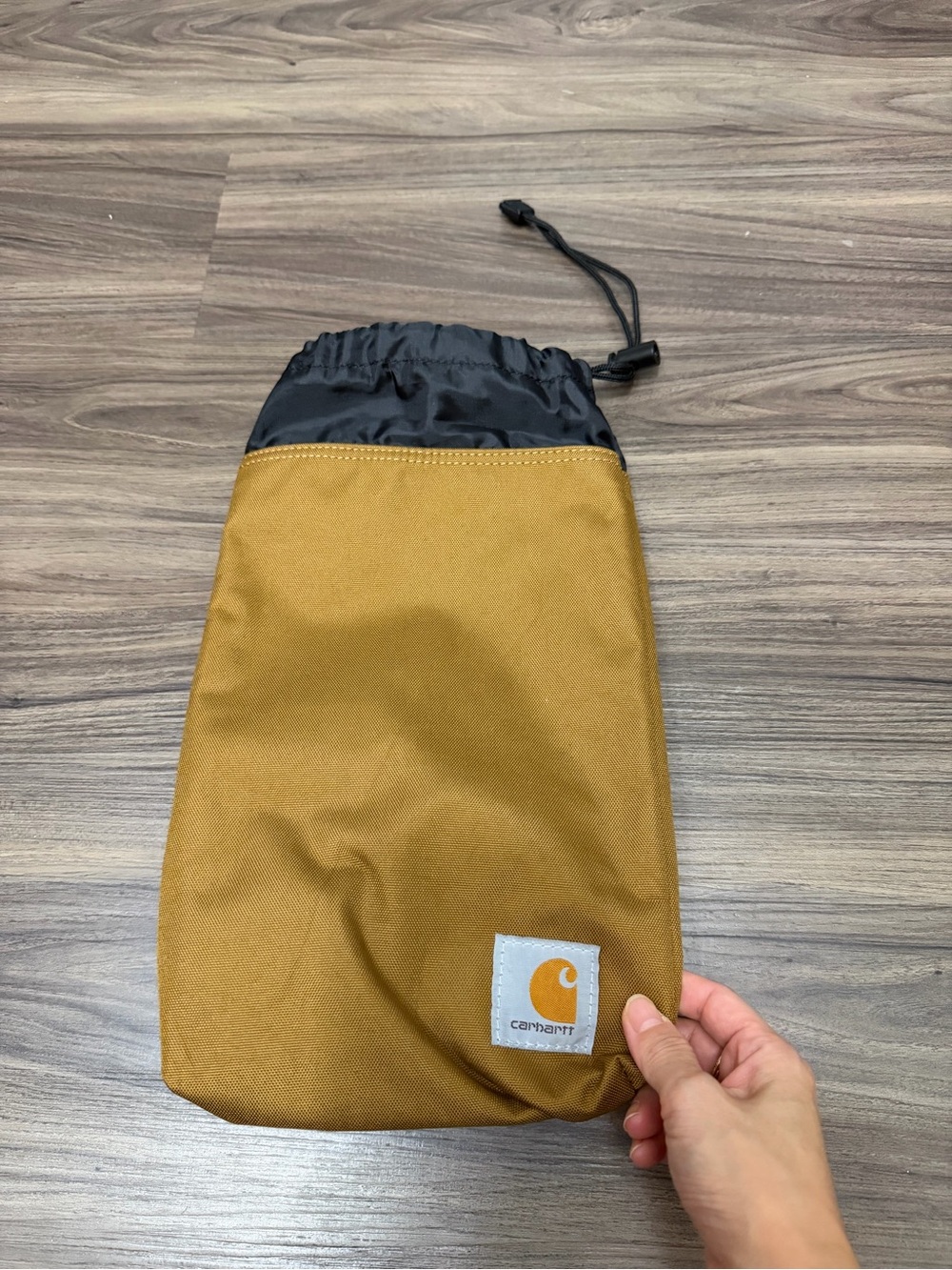 Carhartt Brown Drawstring Utility Stash Pouch Bag Black Trim Logo Work Gear